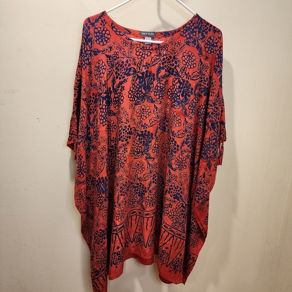 VAN KLEE red Print Covel All Tunic top Kimono - Picture 1 of 10